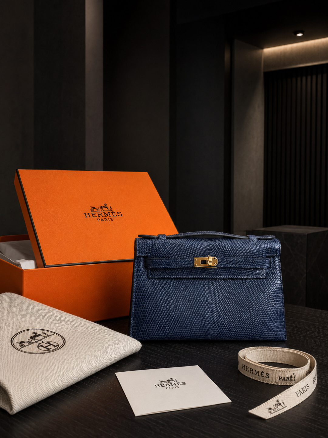 Hermès Navy Textured Mini Handbag