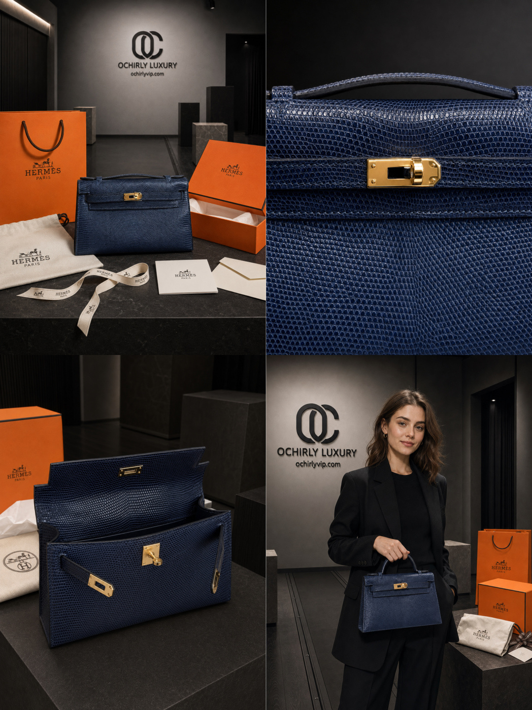 Hermès Navy Textured Mini Handbag