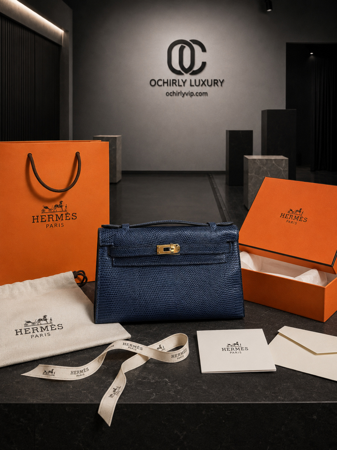 Hermès Navy Textured Mini Handbag