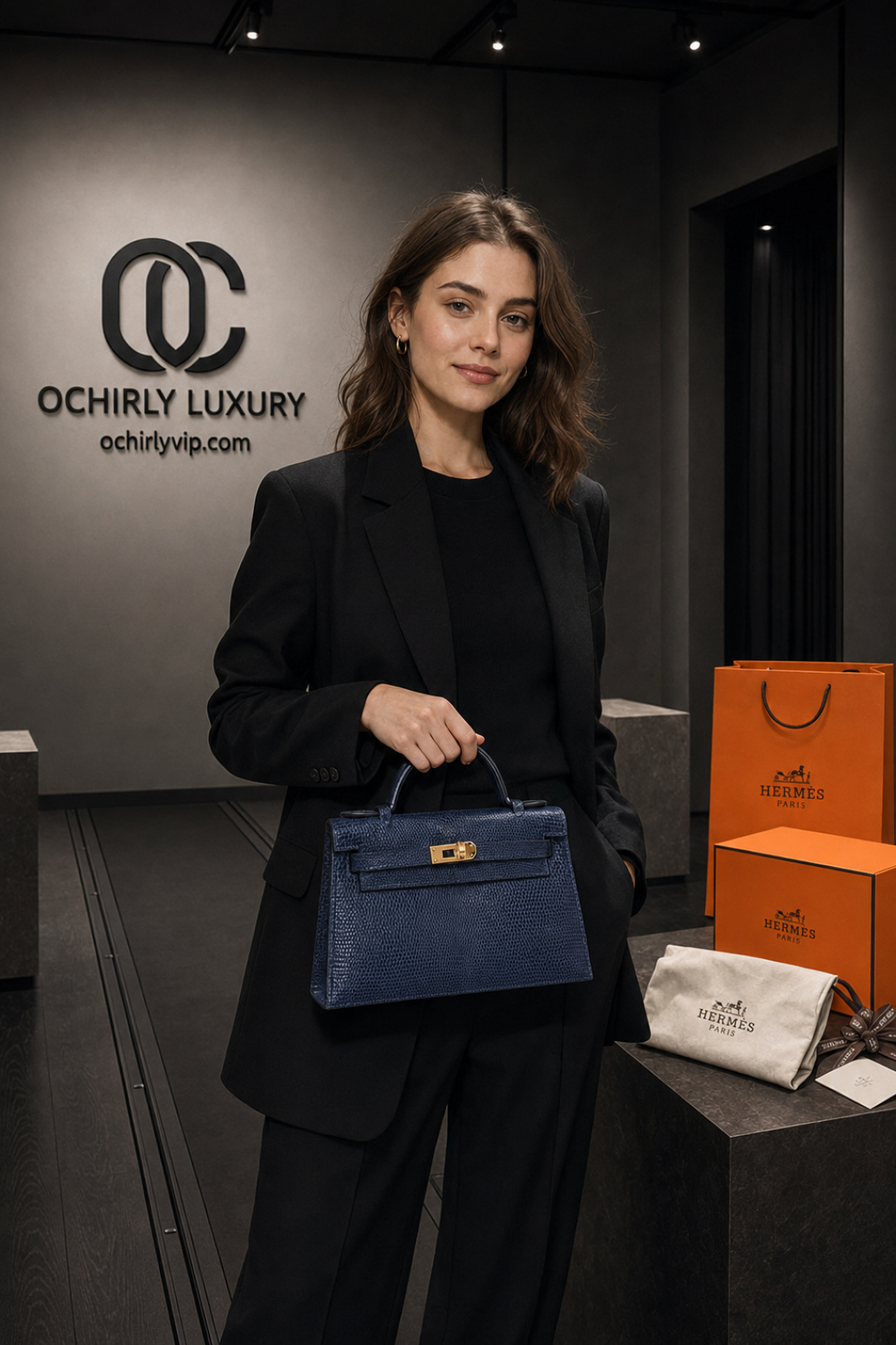 Hermès Navy Textured Mini Handbag