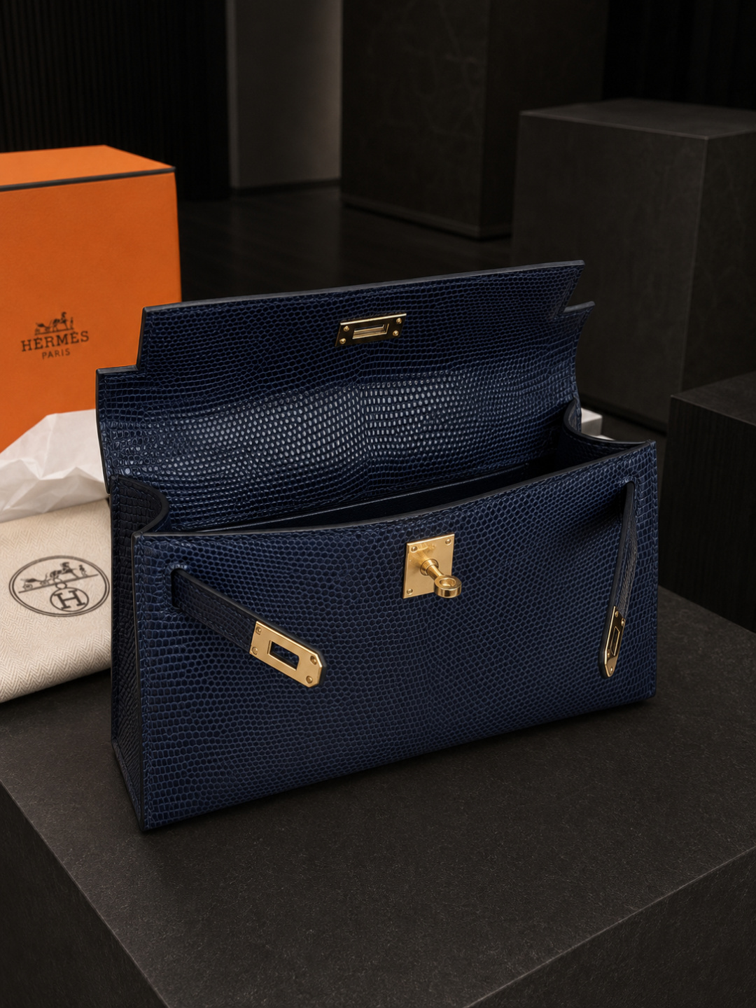 Hermès Navy Textured Mini Handbag