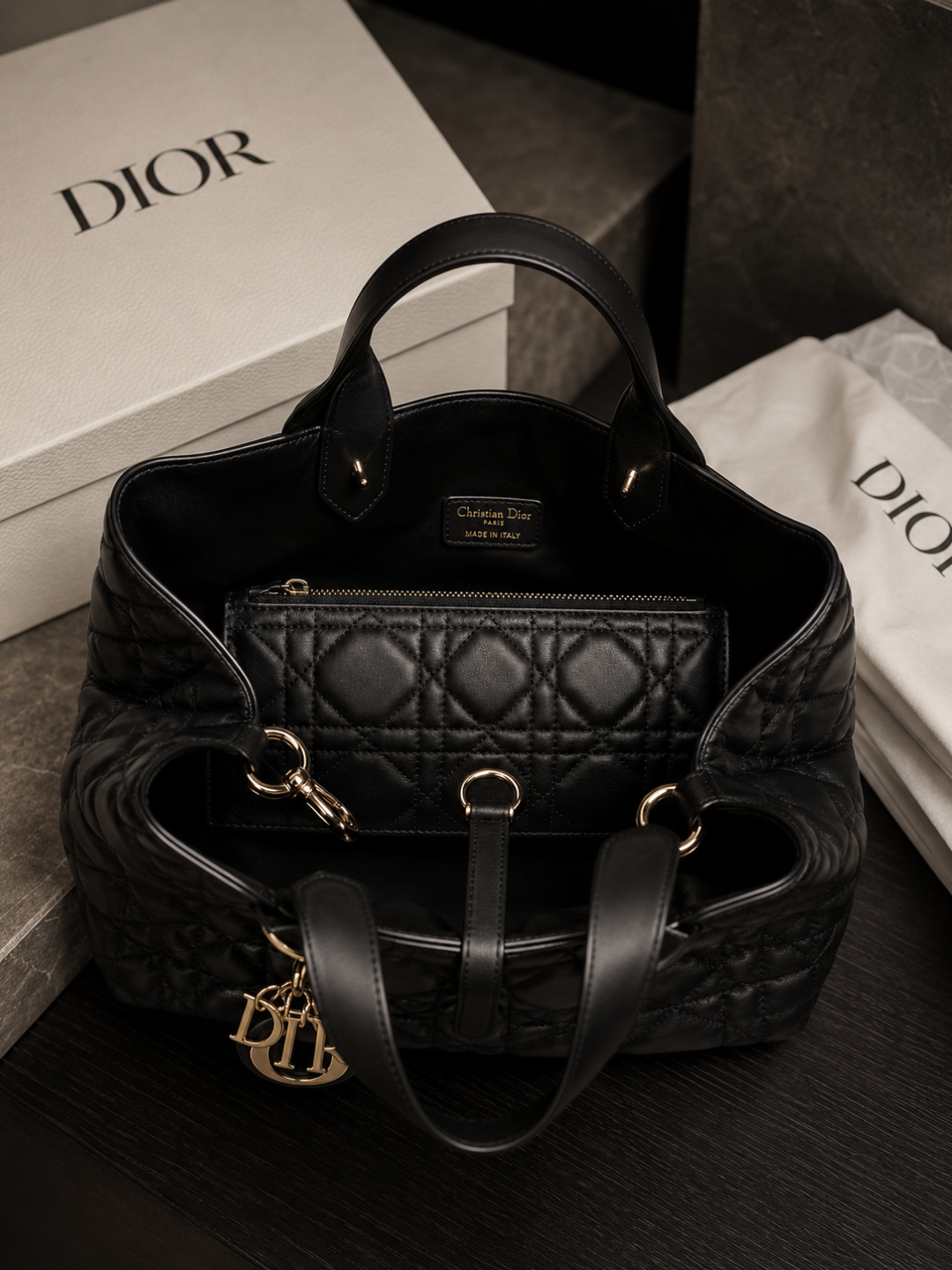 Dior Black Quilted Leather Tote Bag