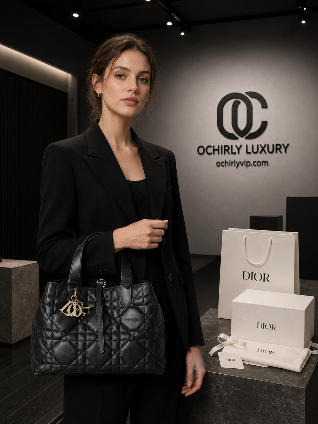 Dior Black Quilted Leather Tote Bag