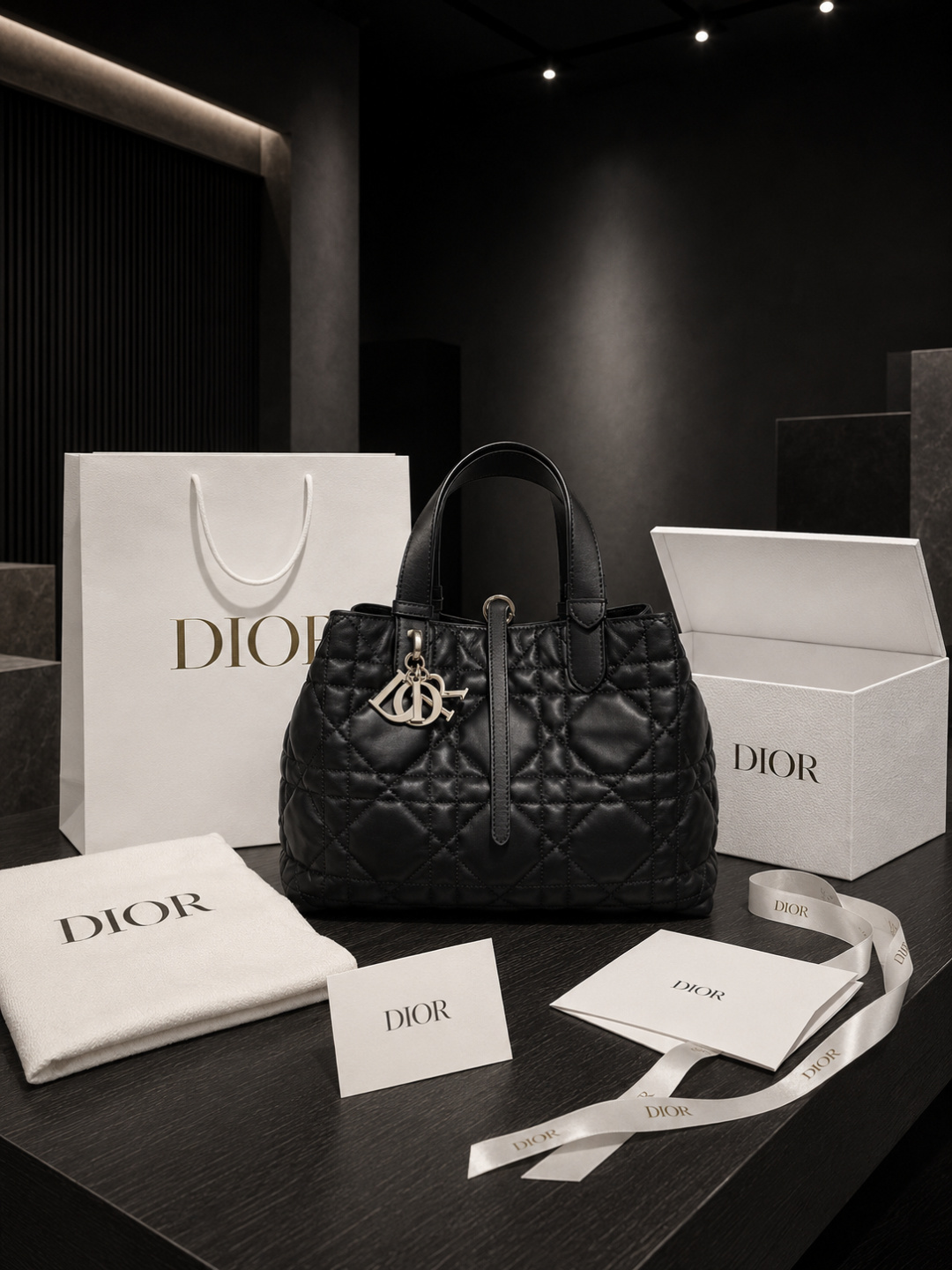 Dior Black Quilted Leather Tote Bag