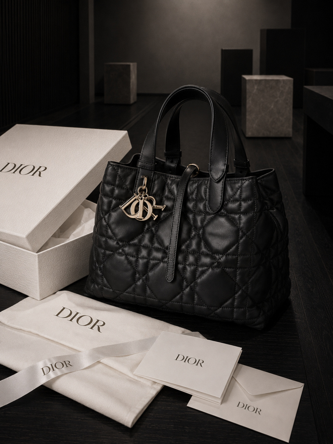 Dior Black Quilted Leather Tote Bag