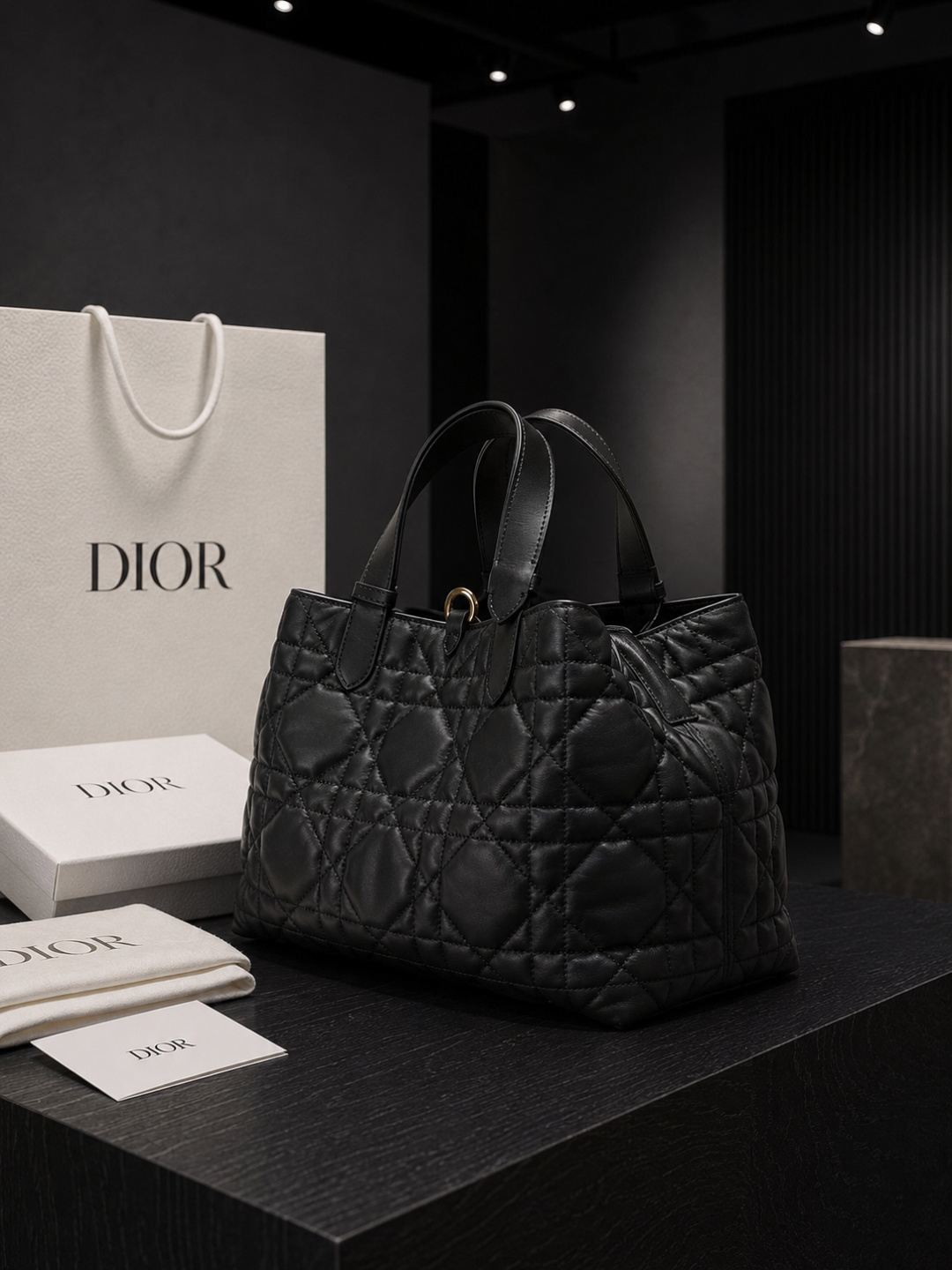 Dior Black Quilted Leather Tote Bag