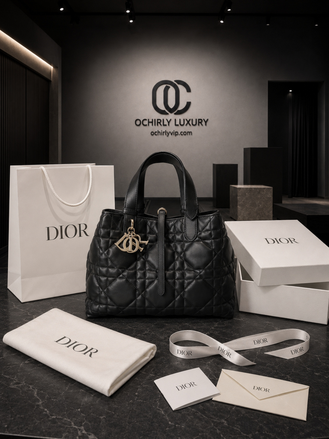 Dior Black Quilted Leather Tote Bag