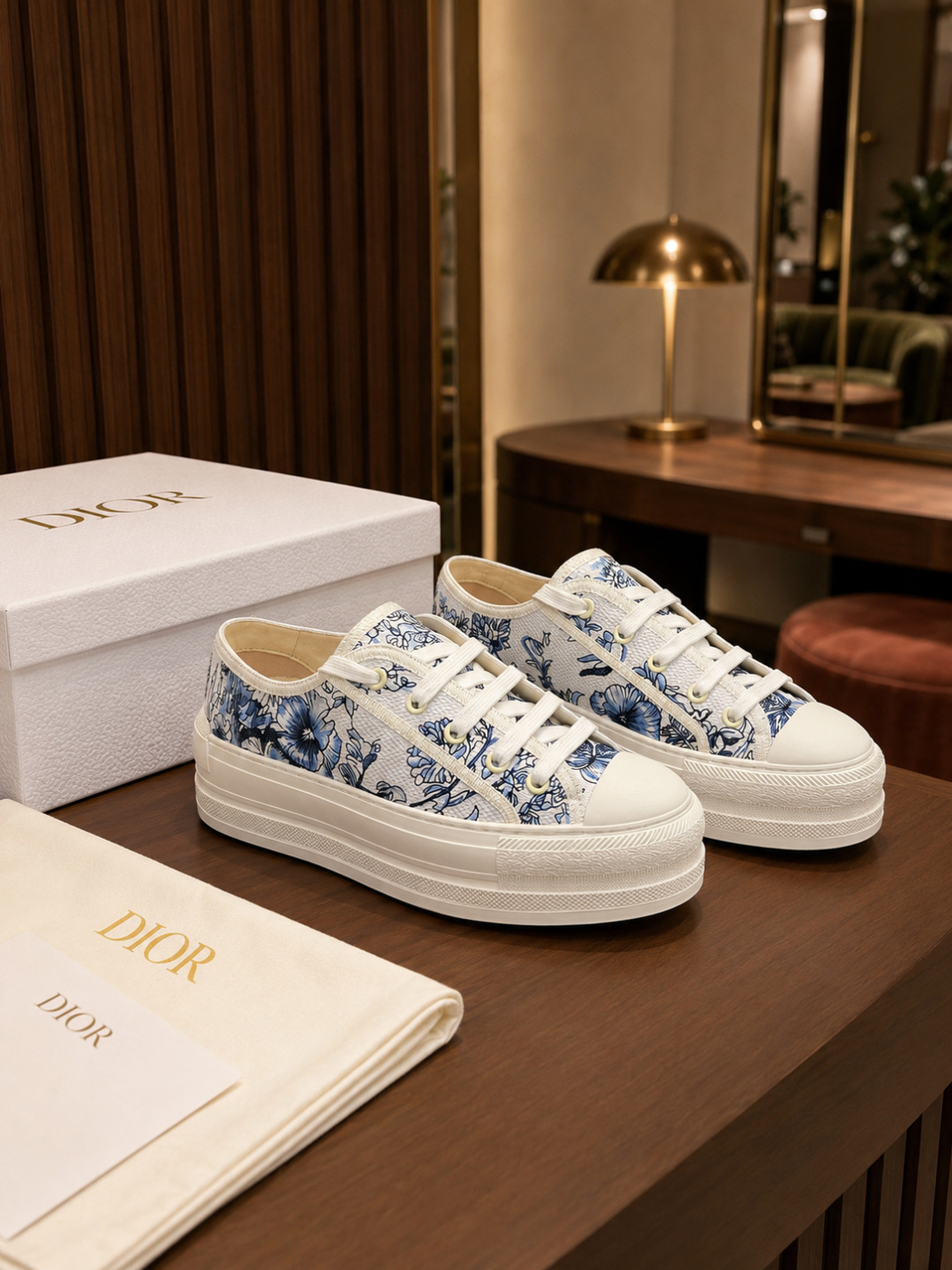 Dior Blue Floral Platform Sneakers