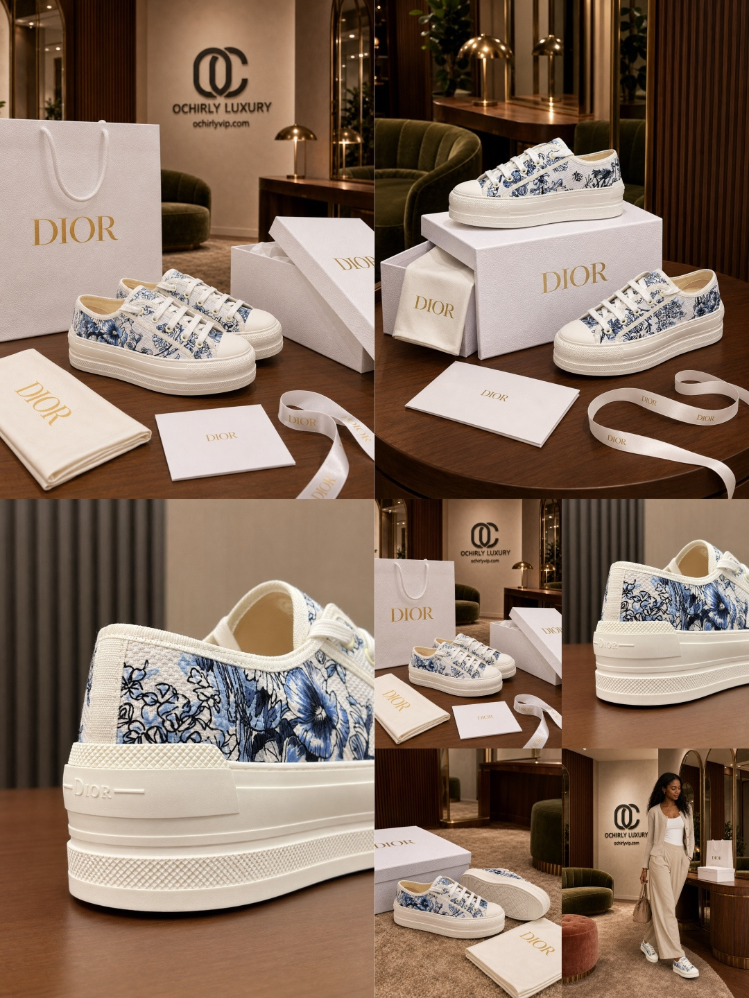 Dior Blue Floral Platform Sneakers