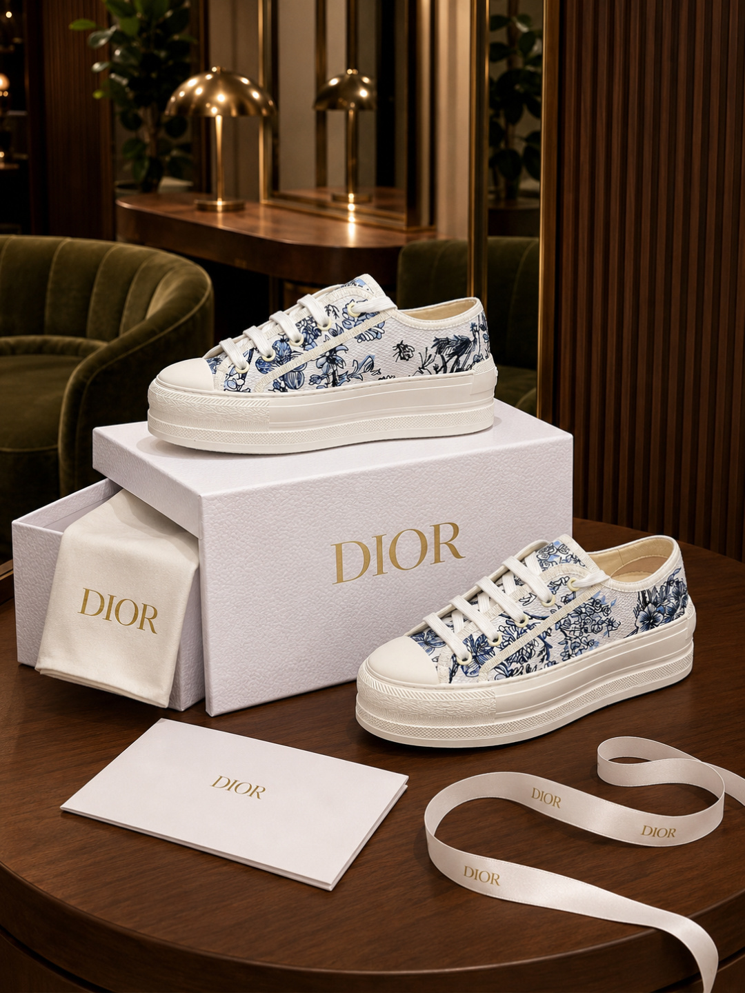 Dior Blue Floral Platform Sneakers