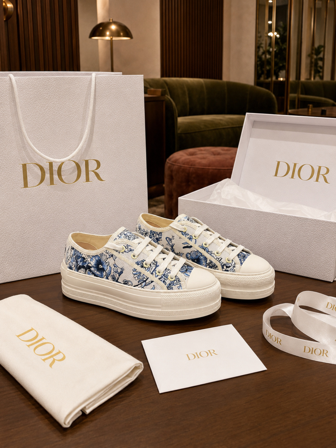 Dior Blue Floral Platform Sneakers