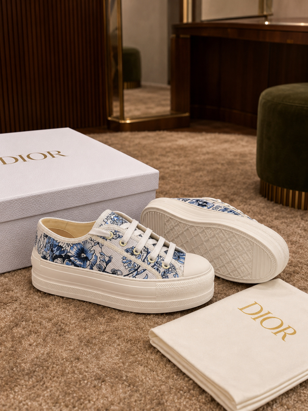Dior Blue Floral Platform Sneakers