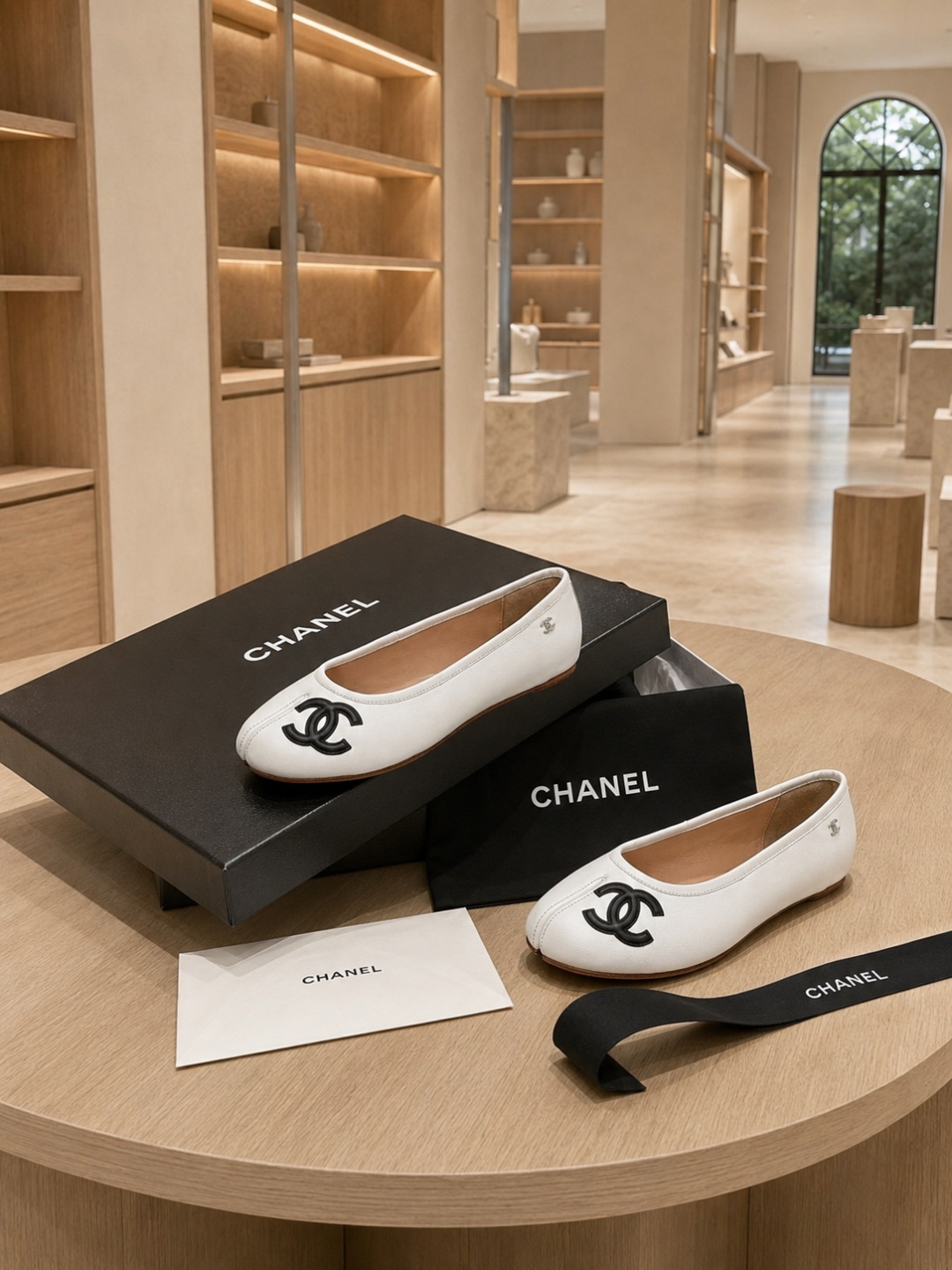 Chanel White Leather Ballet Flats