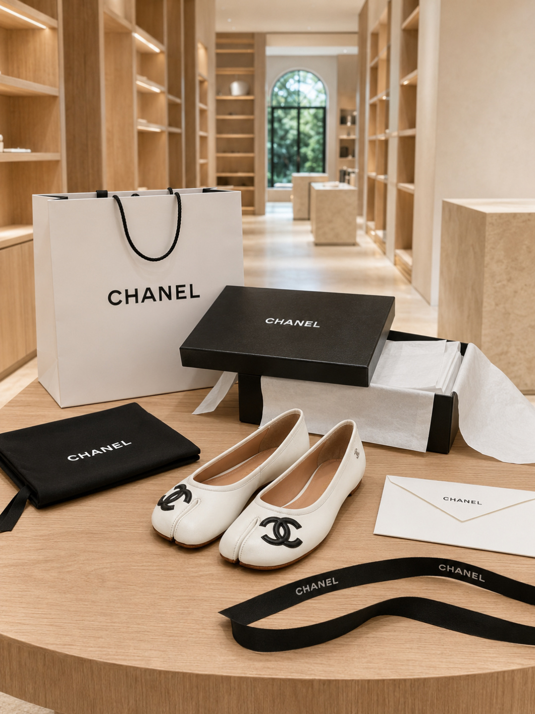 Chanel White Leather Ballet Flats