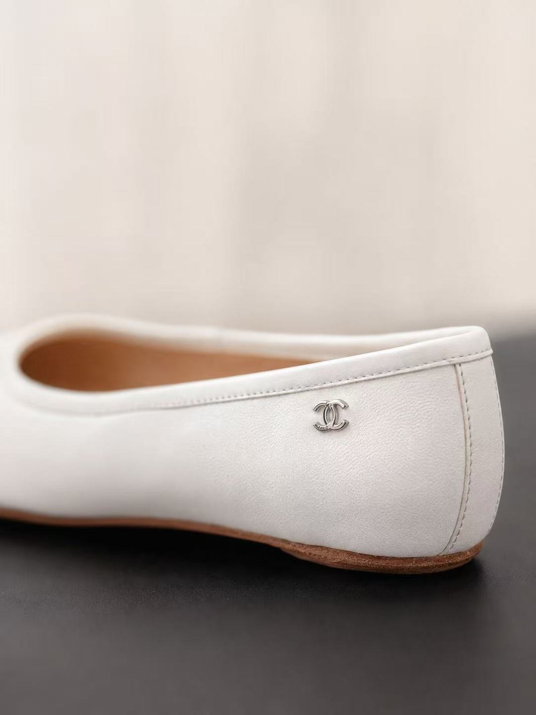 Chanel White Leather Ballet Flats