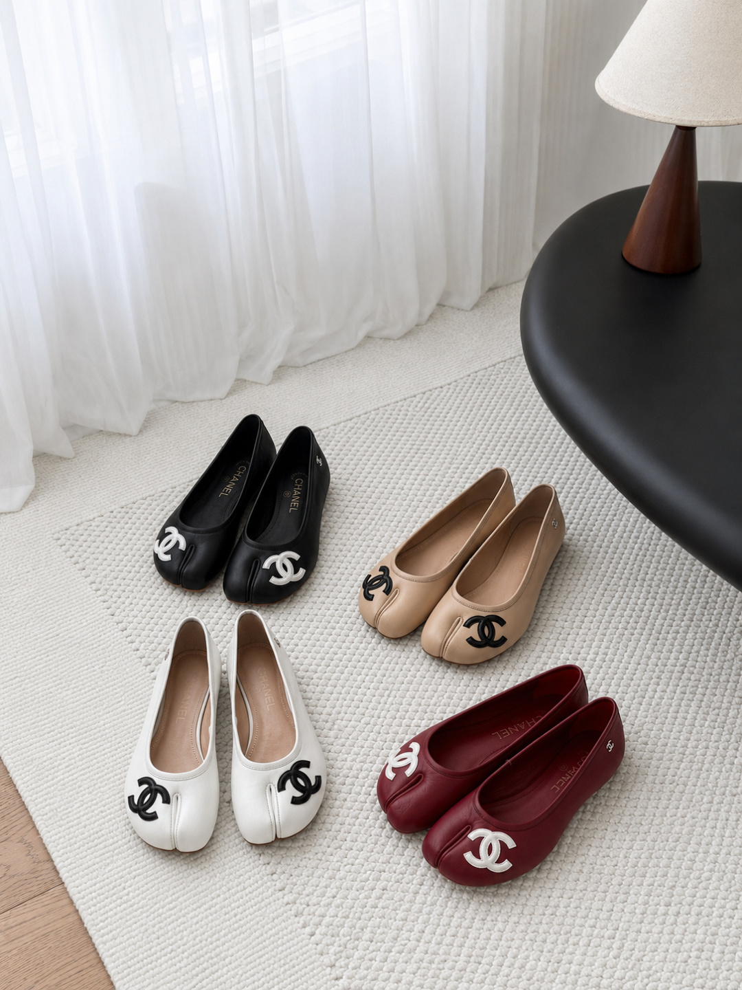 Chanel White Leather Ballet Flats