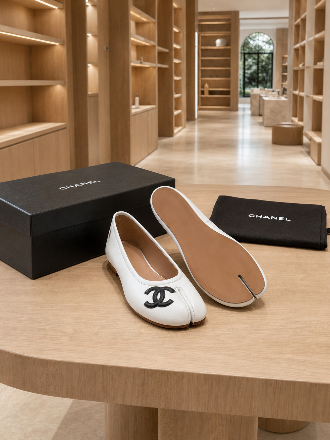 Chanel White Leather Ballet Flats