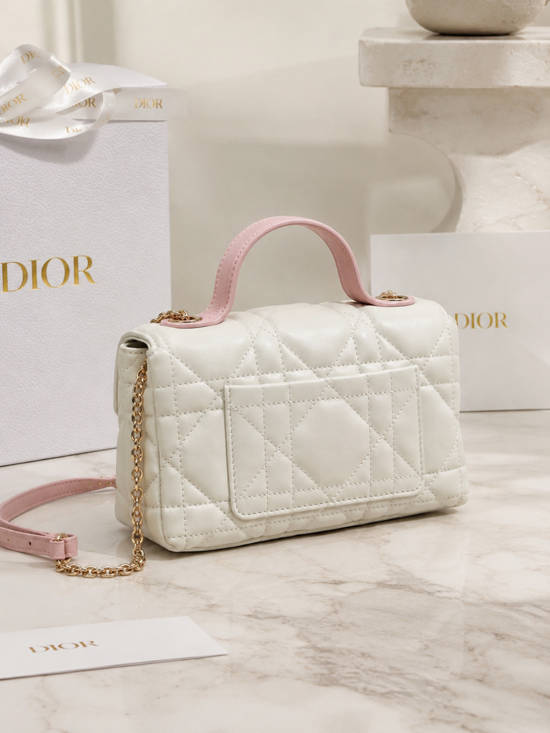 Dior White Quilted Mini Top-Handle Bag