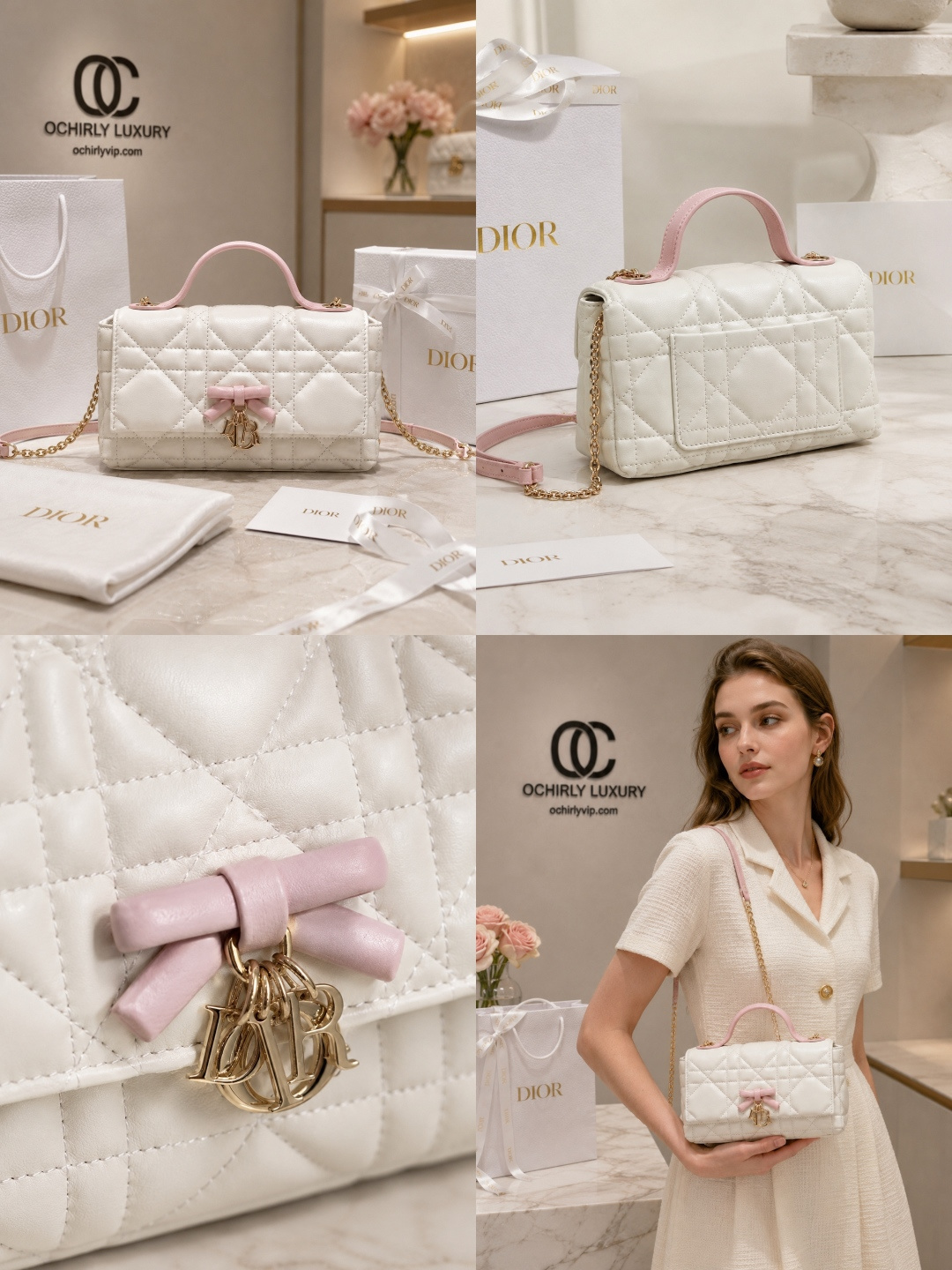 Dior White Quilted Mini Top-Handle Bag