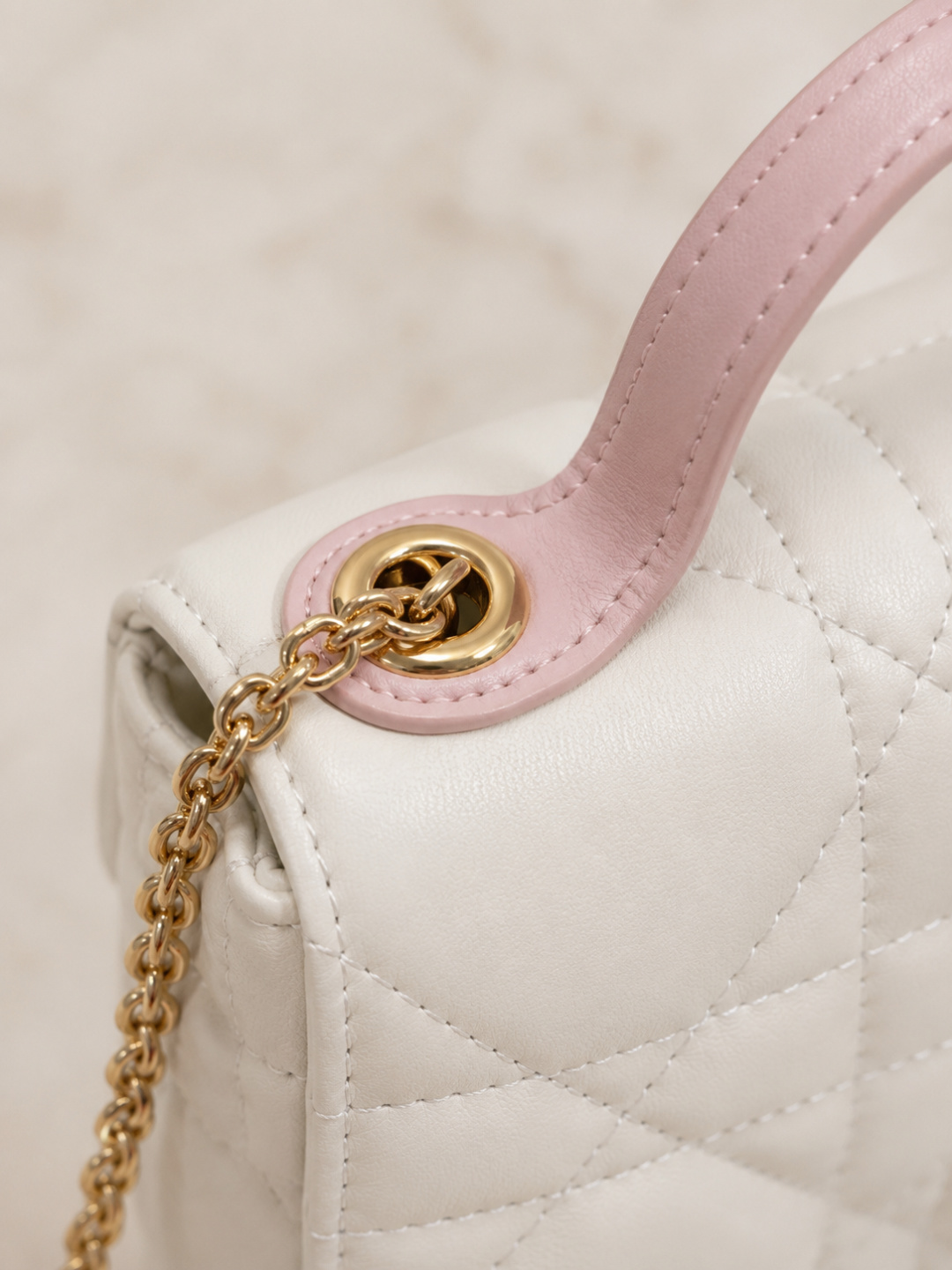 Dior White Quilted Mini Top-Handle Bag