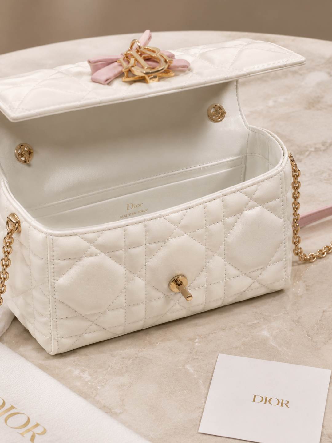 Dior White Quilted Mini Top-Handle Bag