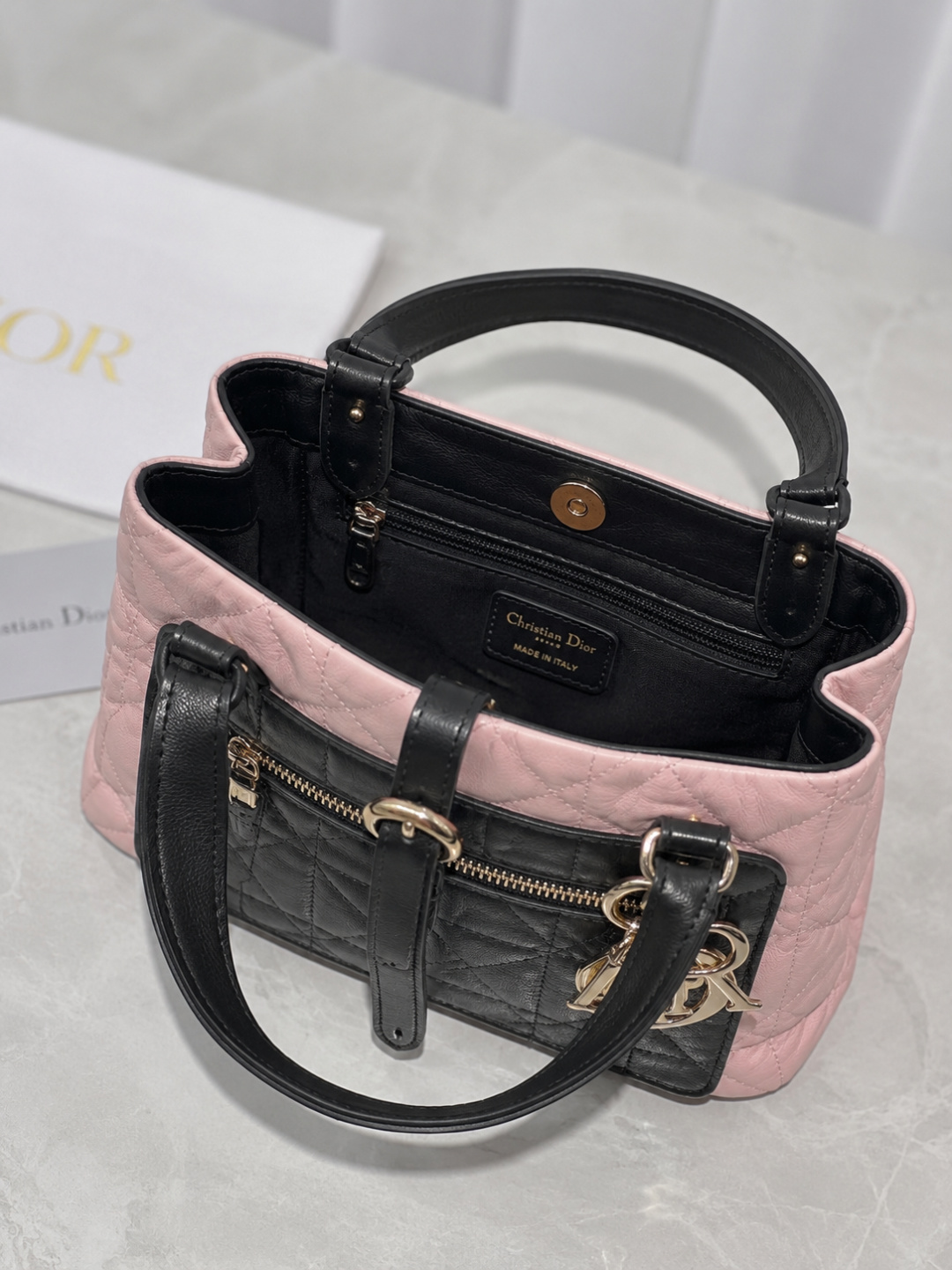 Dior Pink and Black Quilted Handbag