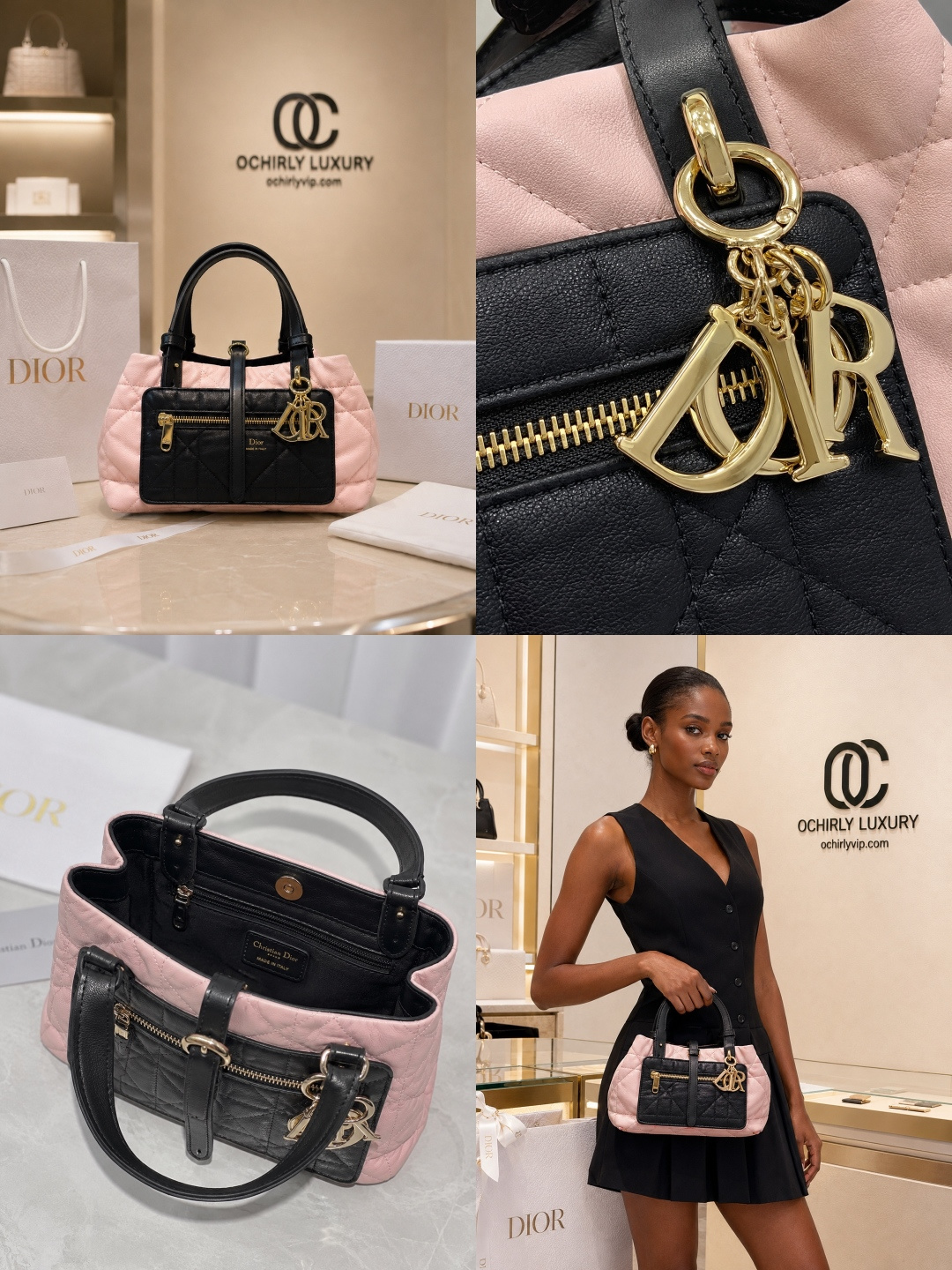 Dior Pink and Black Quilted Handbag