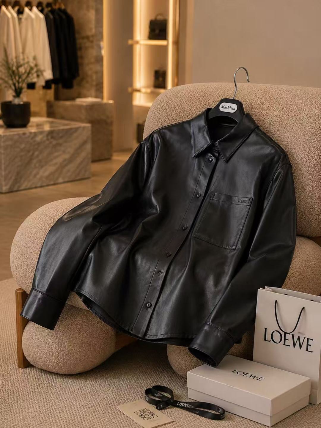 Loewe Black Leather Shirt Jacket