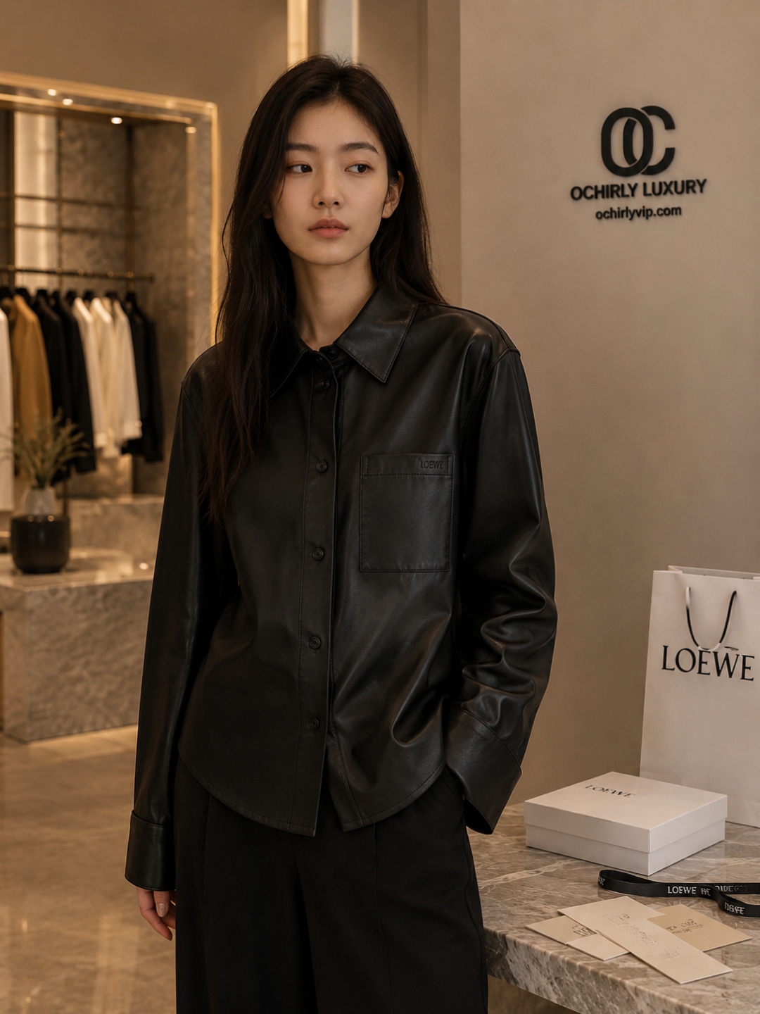 Loewe Black Leather Shirt Jacket