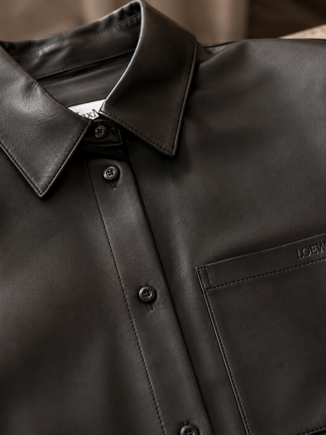 Loewe Black Leather Shirt Jacket
