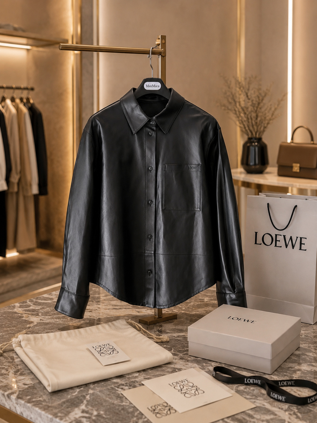 Loewe Black Leather Shirt Jacket
