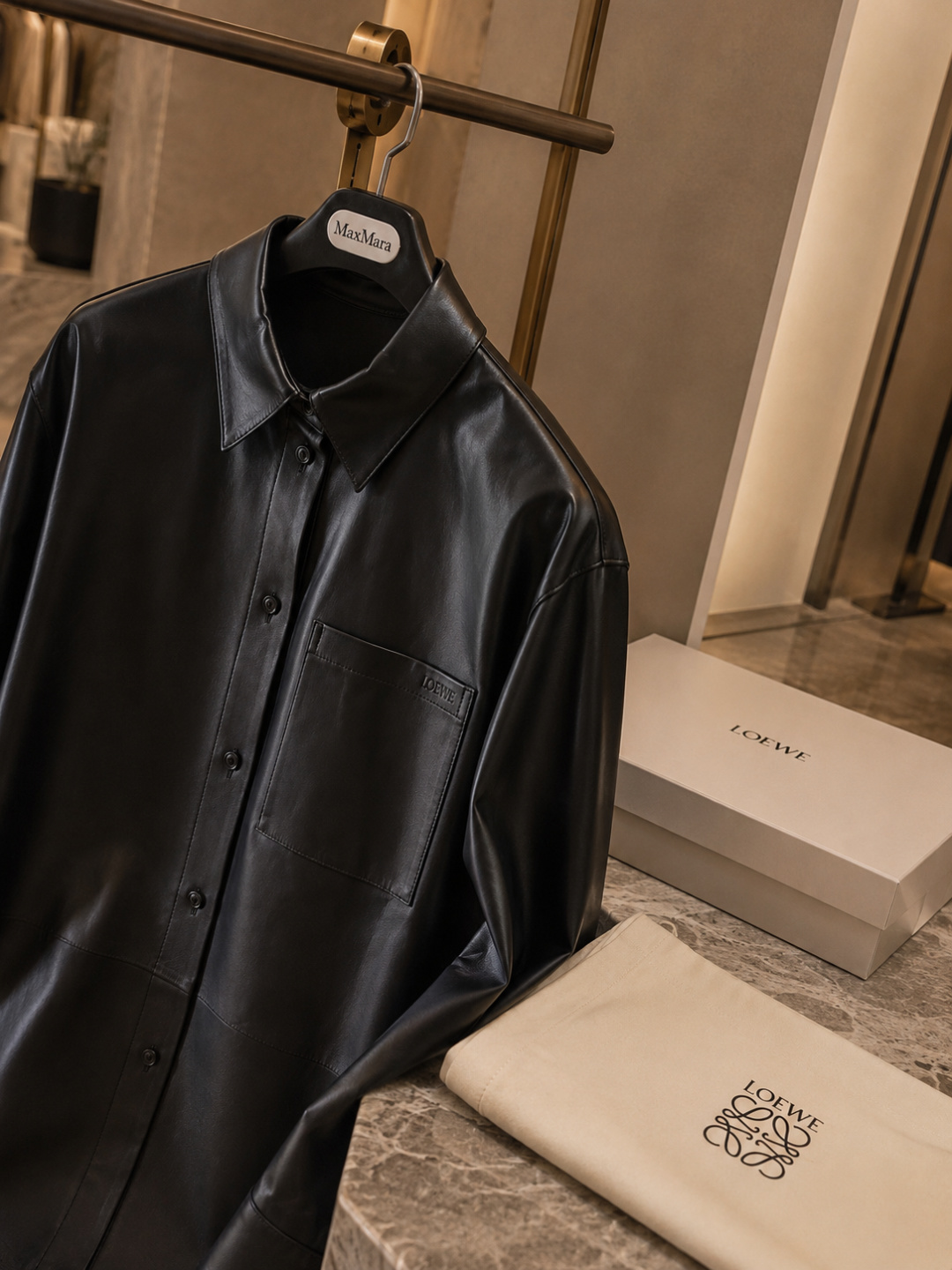 Loewe Black Leather Shirt Jacket
