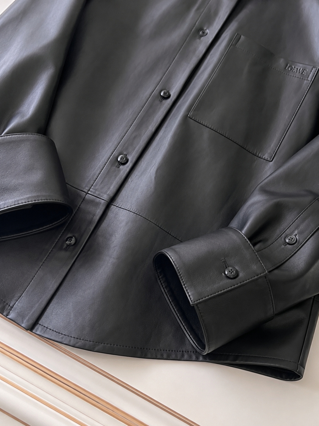 Loewe Black Leather Shirt Jacket