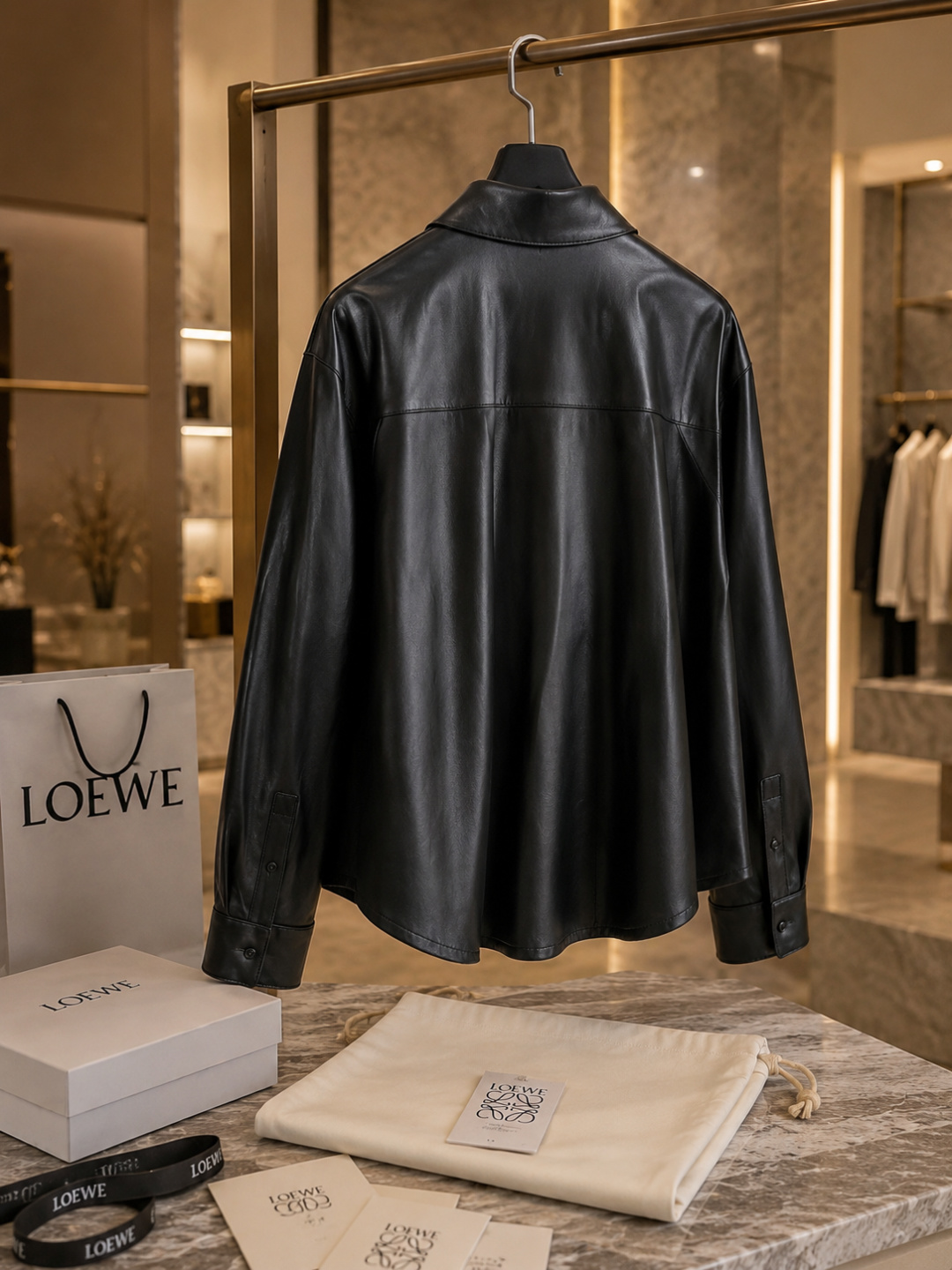 Loewe Black Leather Shirt Jacket