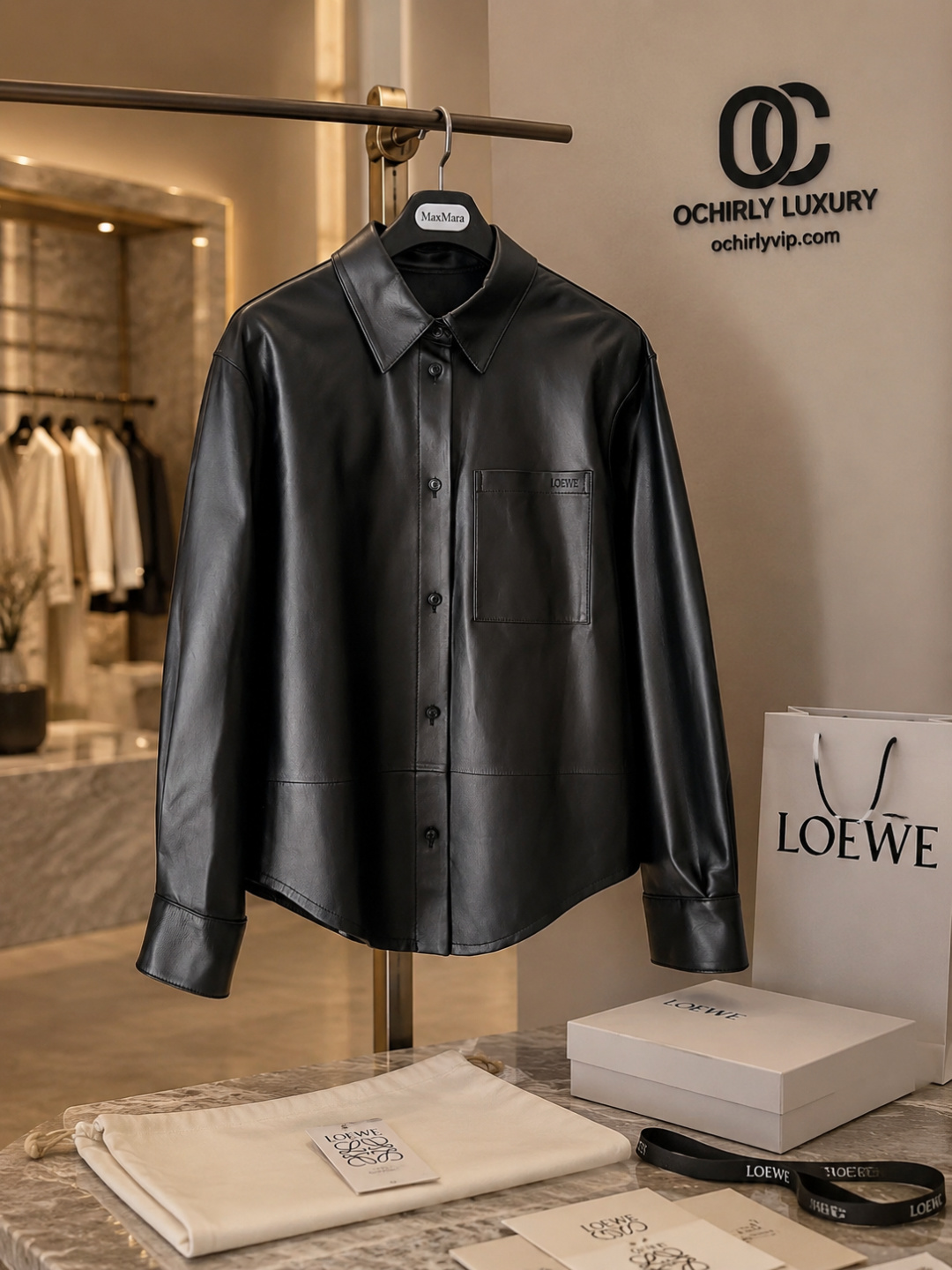 Loewe Black Leather Shirt Jacket