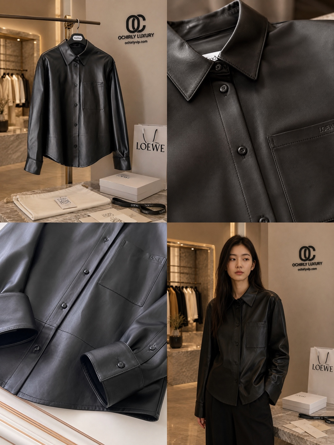 Loewe Black Leather Shirt Jacket