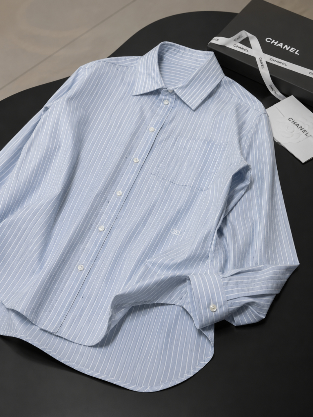 Chanel Blue Striped Cotton Shirt
