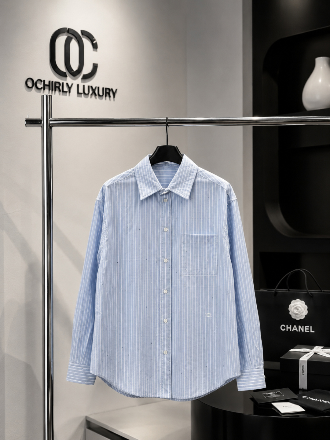 Chanel Blue Striped Cotton Shirt