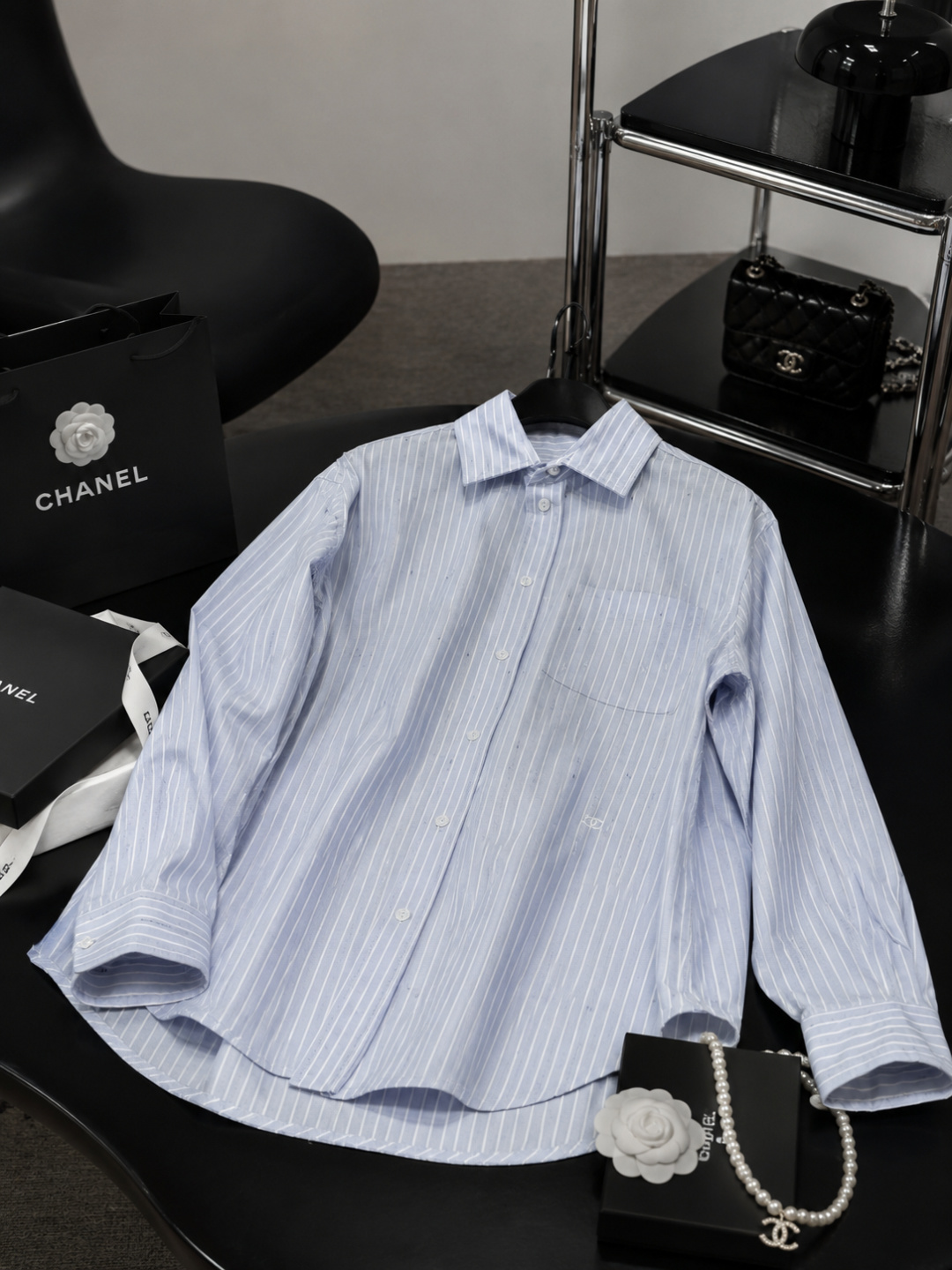 Chanel Blue Striped Cotton Shirt