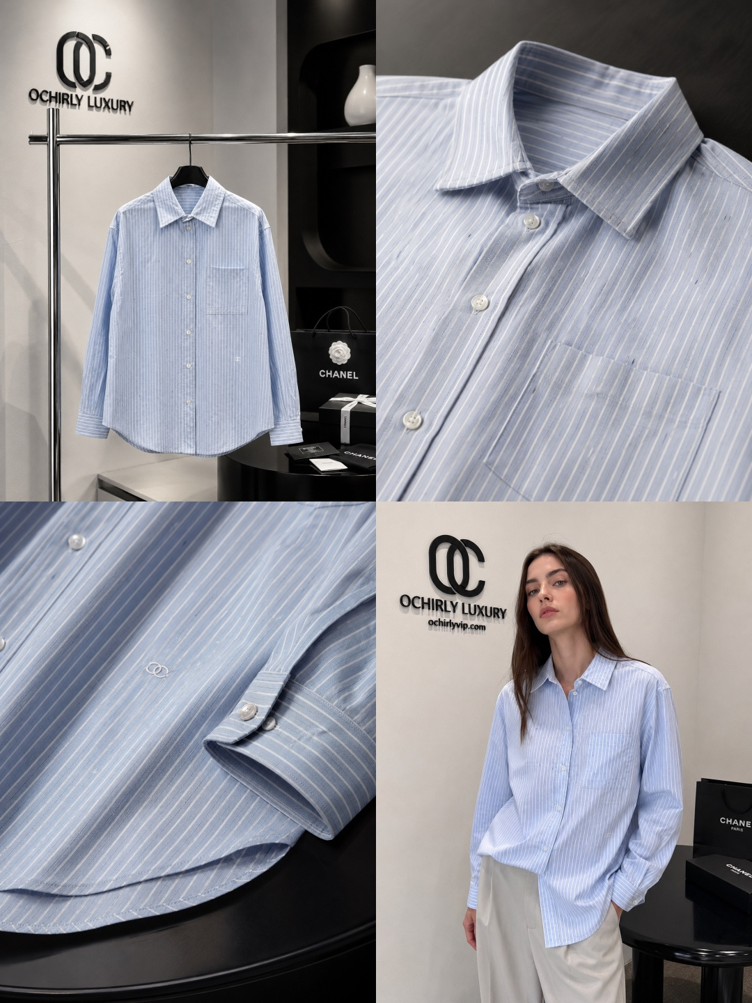 Chanel Blue Striped Cotton Shirt