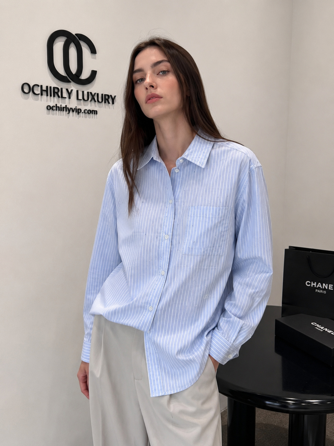 Chanel Blue Striped Cotton Shirt