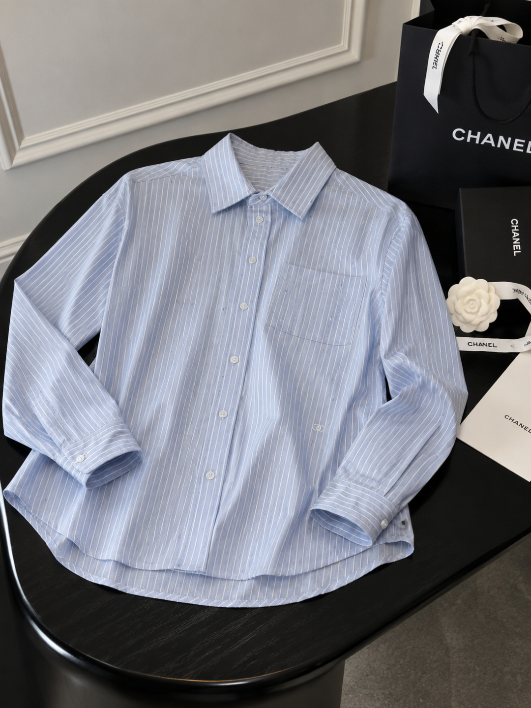 Chanel Blue Striped Cotton Shirt
