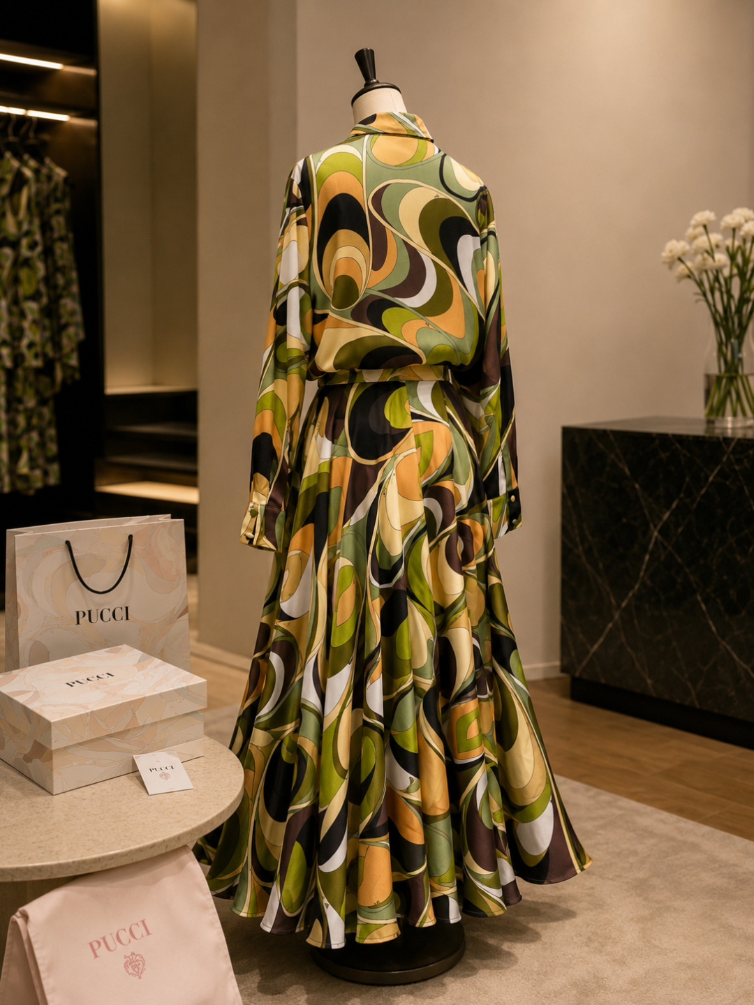 Pucci Green Printed Maxi Shirt Dress