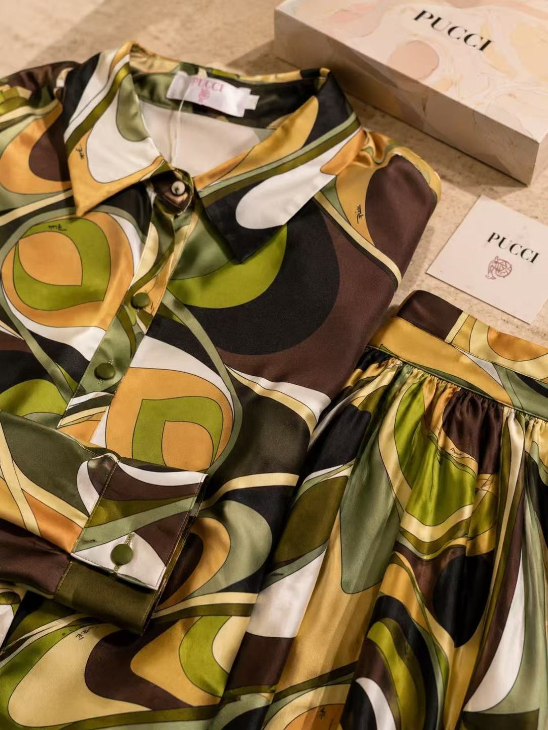 Pucci Green Printed Maxi Shirt Dress