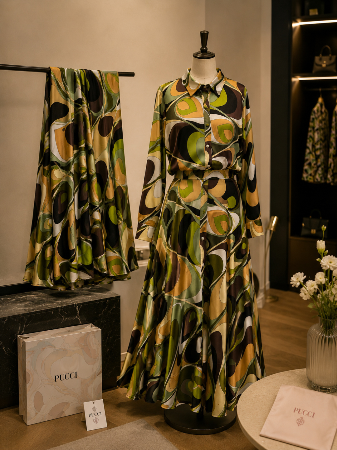 Pucci Green Printed Maxi Shirt Dress