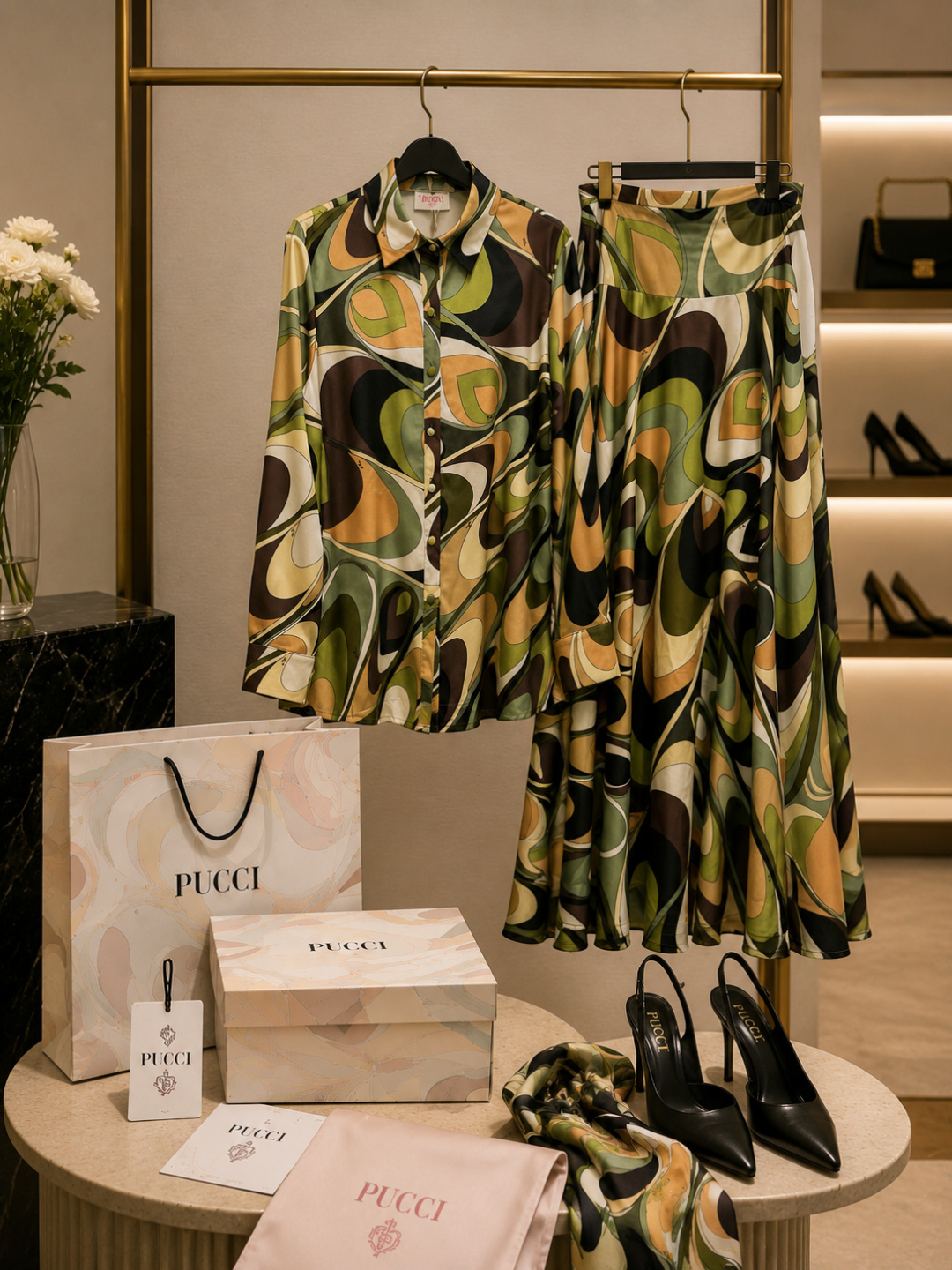 Pucci Green Printed Maxi Shirt Dress