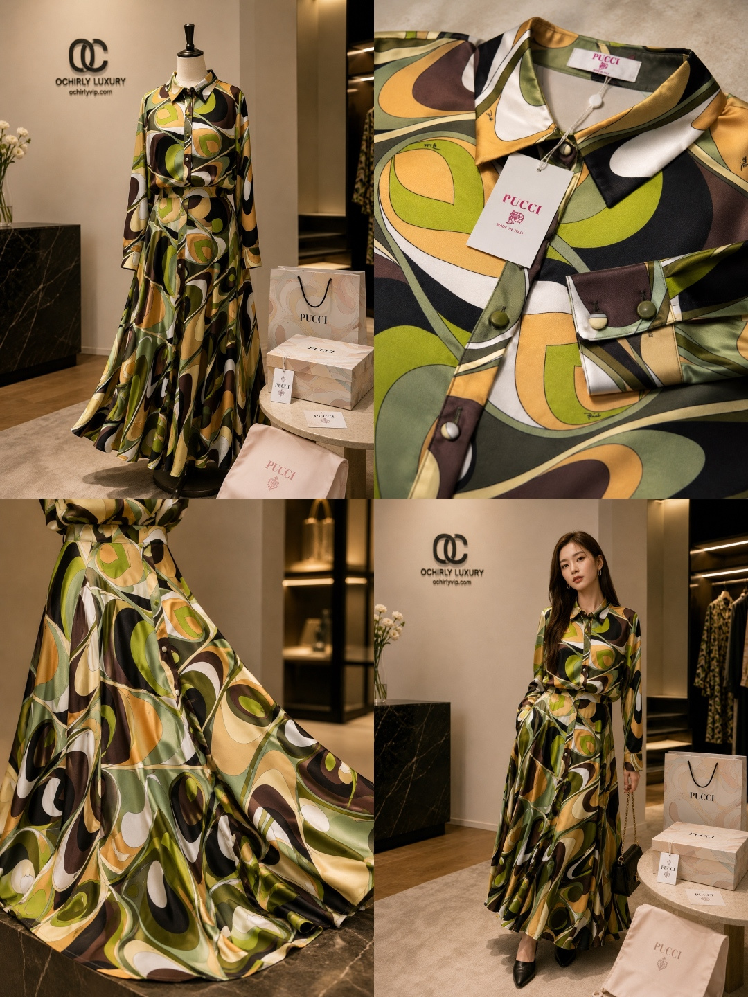 Pucci Green Printed Maxi Shirt Dress