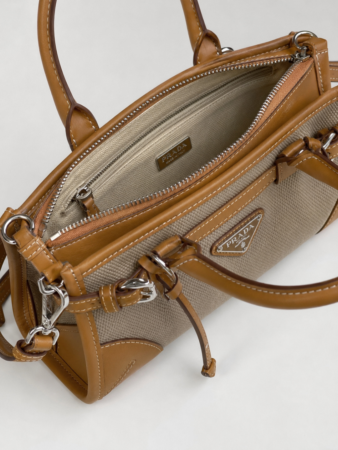 Prada Linen & Calfskin East-West Handbag
