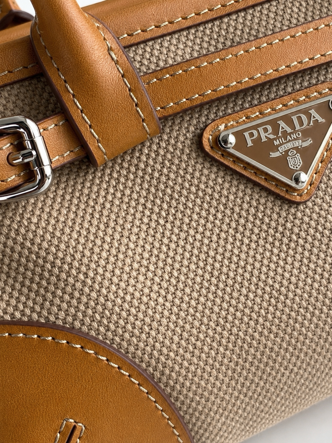 Prada Linen & Calfskin East-West Handbag