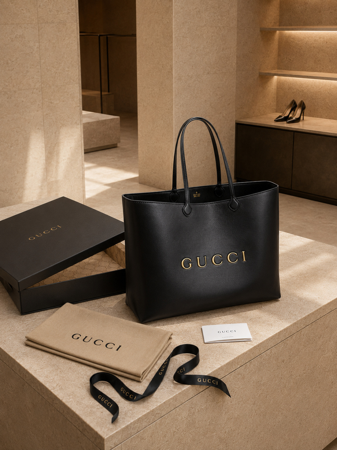 Gucci Large Black Leather Tote Bag